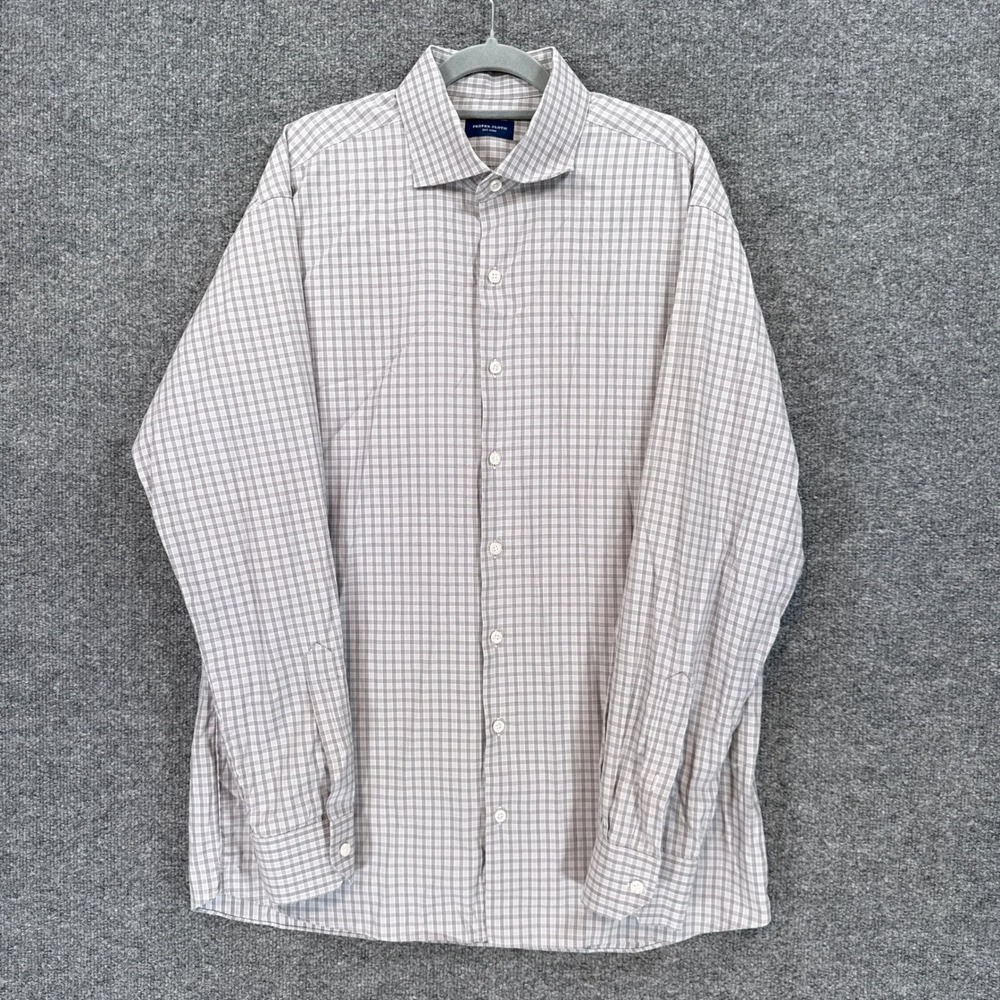 Proper Cloth Button Down Shirt Mens XL Gray Checkered Long Sleeve Dress Shirt